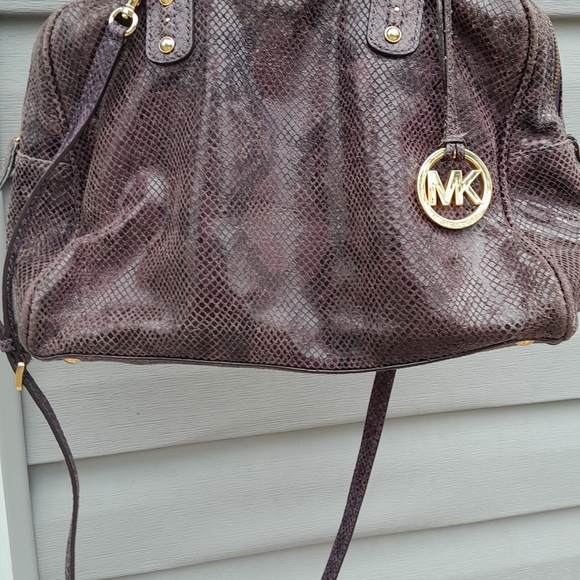 Michael Kors Purple Python Leather Satchel Tote Good Pre Owned RARE - Picture 4 of 13